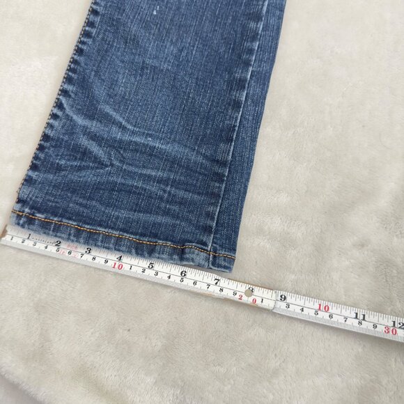 Bootcut Denim Jeans With Light Wash Distressing & Faded Details  low waist - Picture 7 of 9